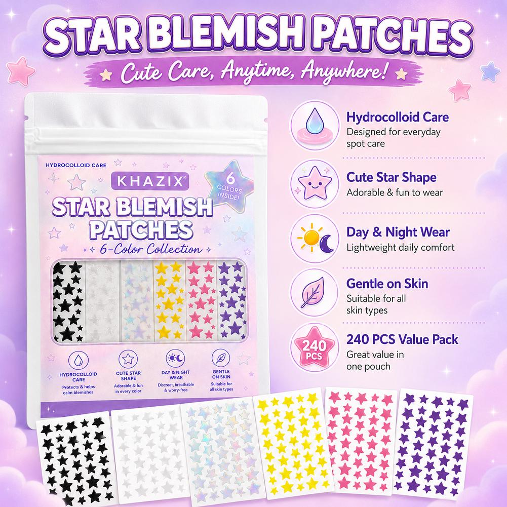 Hydrocolloid Pimple Patch - 240 Adesivos Estrela para Espinhas do
